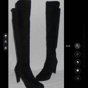 Stuart Weitzman 3" Heel Over-The-Knee Stretch Suede Boots Black Sz 42